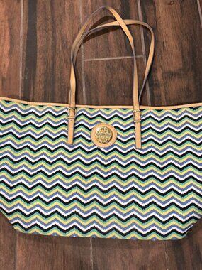 Bright Chevron Tote Bag Summer Beach Resort Colorful Leather Medium Stylish Fun